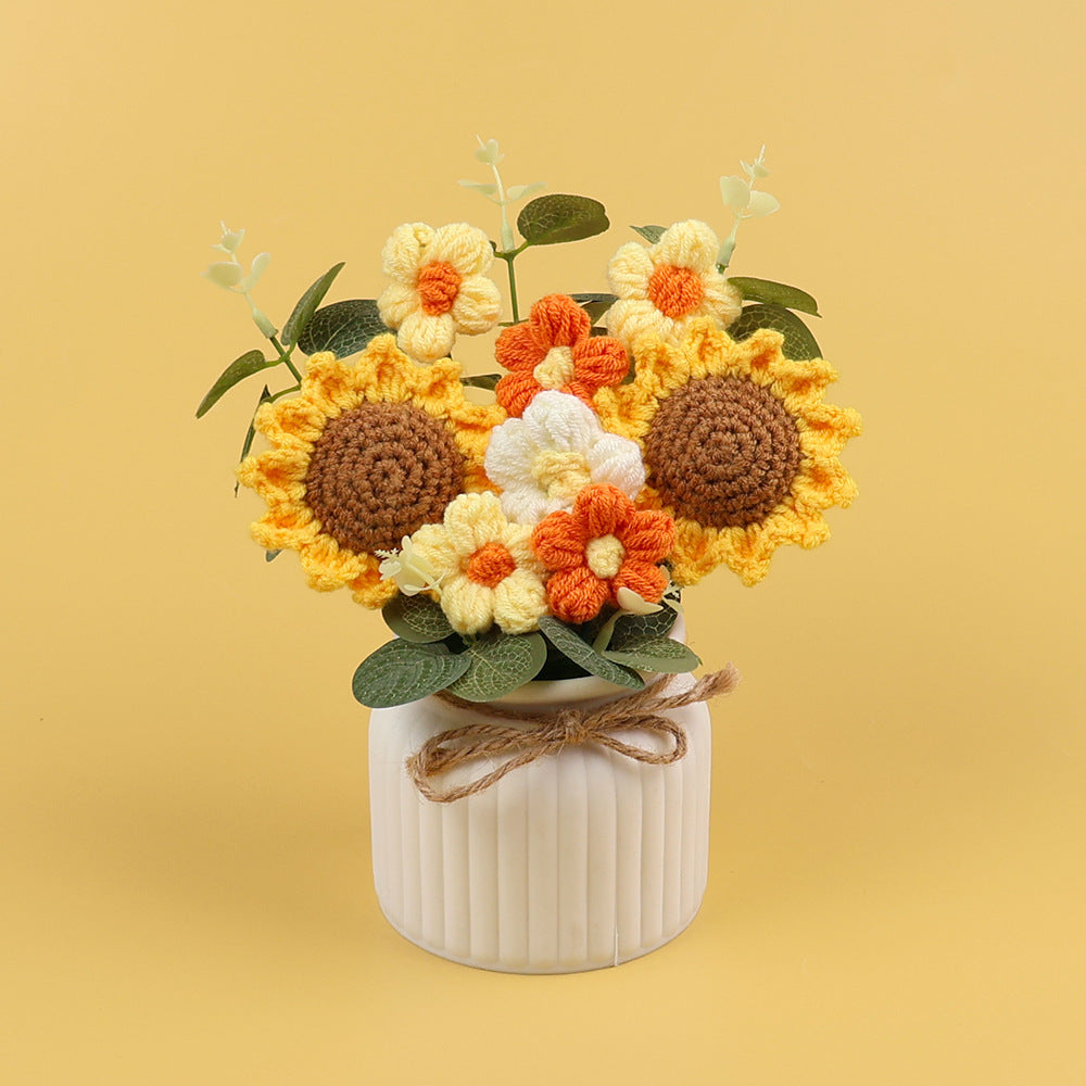 Yarn Sunflower Potted Decor – Simulated Flower Desk Ornament Gift