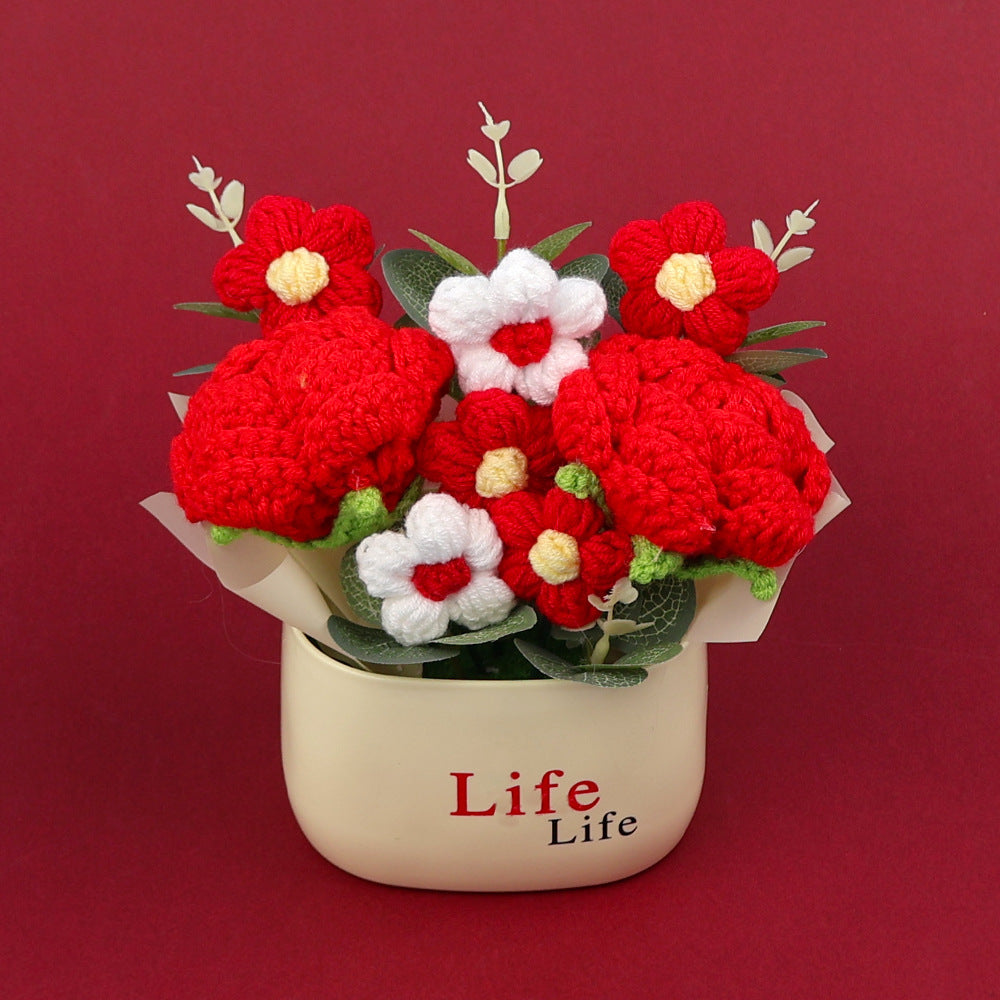 Yarn Sunflower Potted Decor – Simulated Flower Desk Ornament Gift