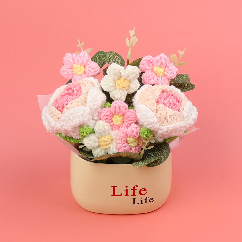 Yarn Sunflower Potted Decor – Simulated Flower Desk Ornament Gift