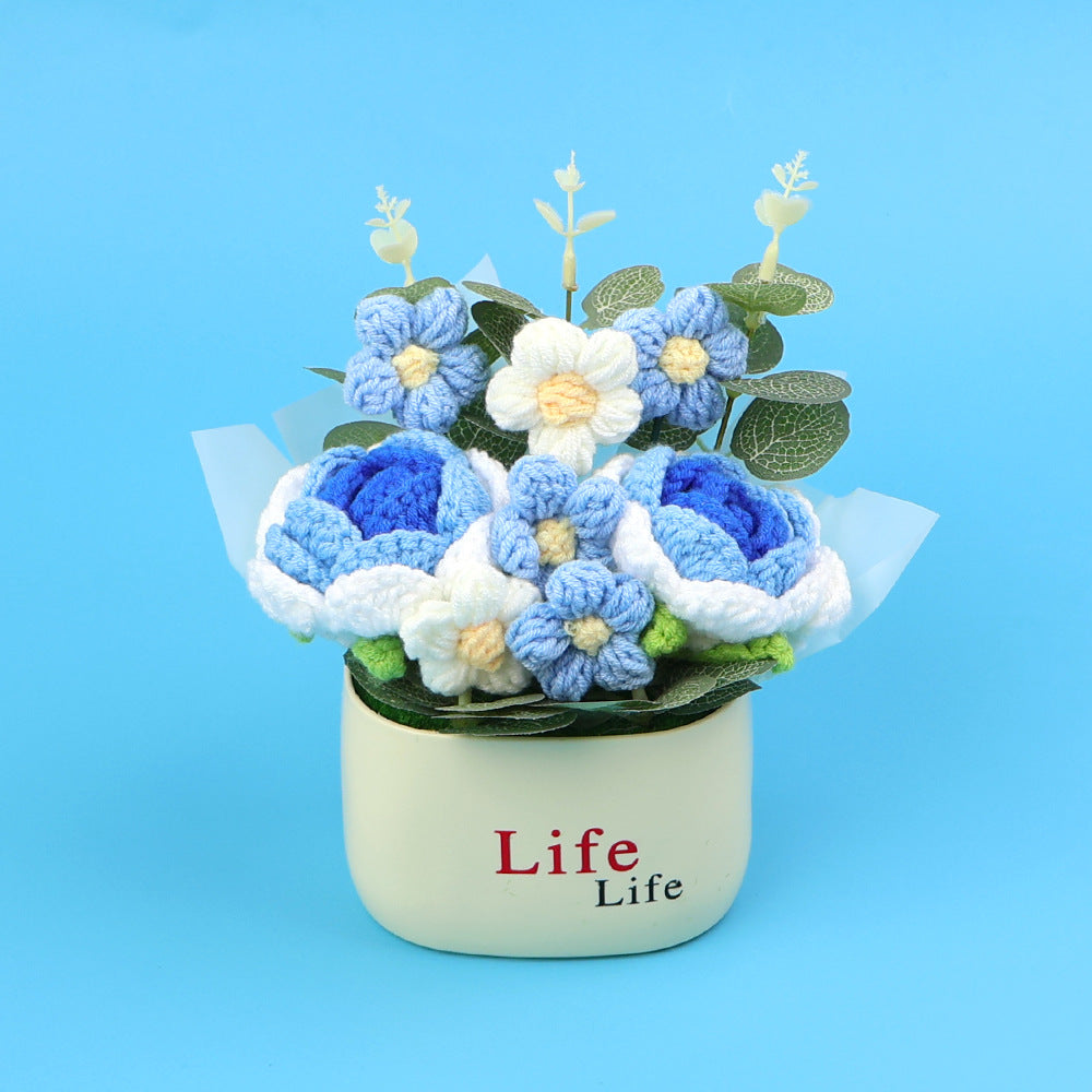 Yarn Sunflower Potted Decor – Simulated Flower Desk Ornament Gift