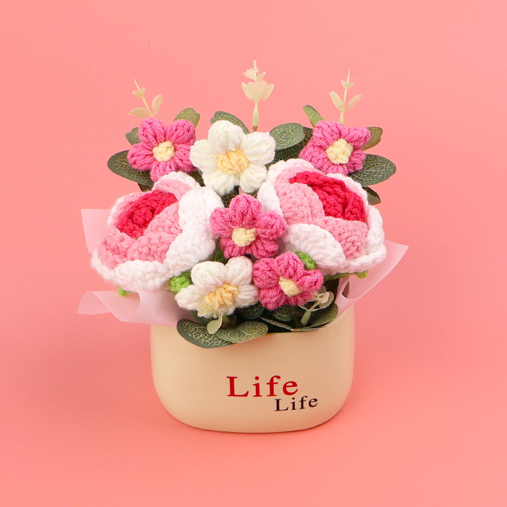 Yarn Sunflower Potted Decor – Simulated Flower Desk Ornament Gift