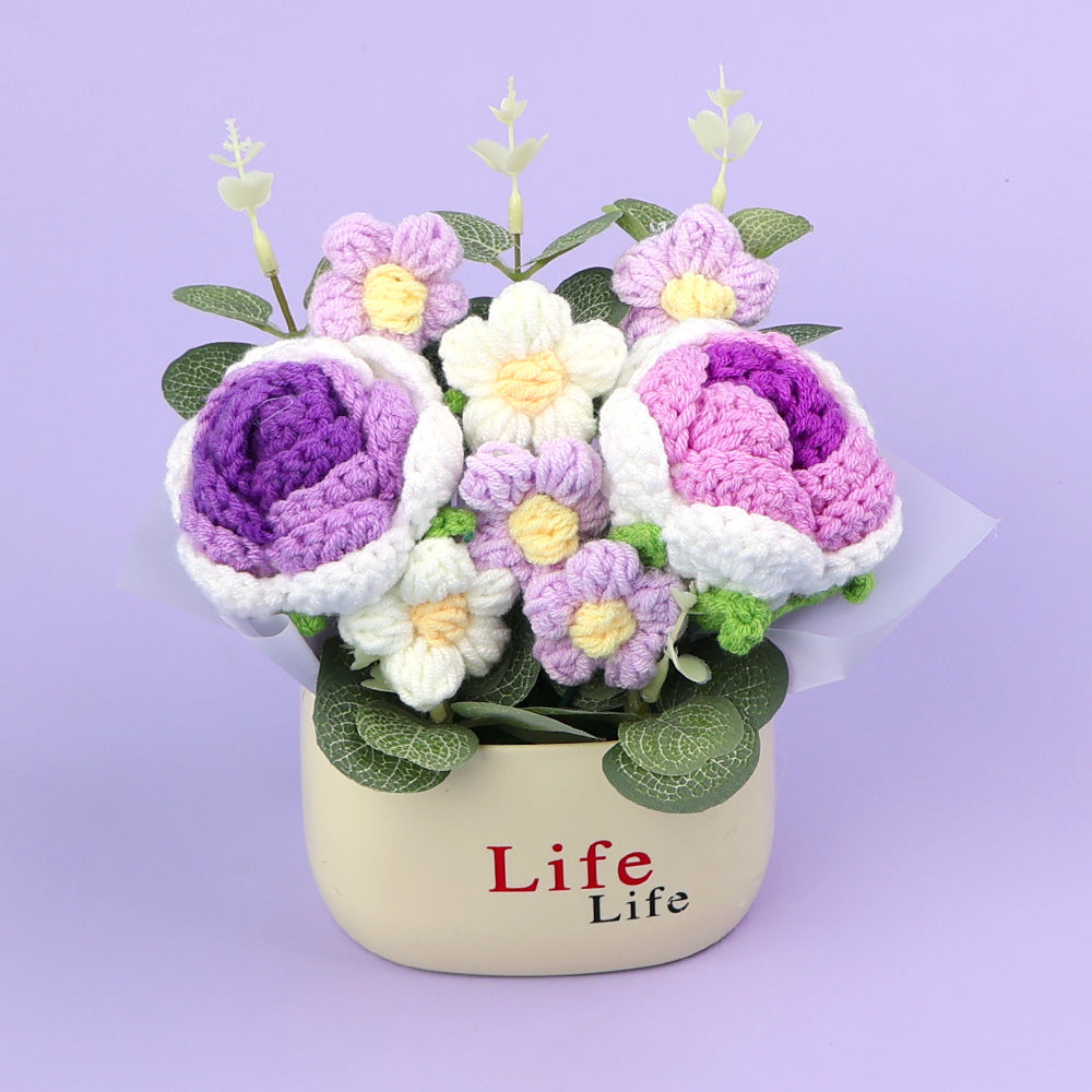 Yarn Sunflower Potted Decor – Simulated Flower Desk Ornament Gift