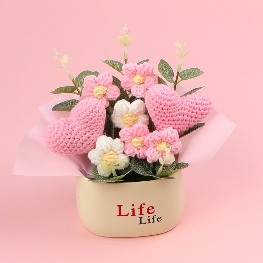 Yarn Sunflower Potted Decor – Simulated Flower Desk Ornament Gift
