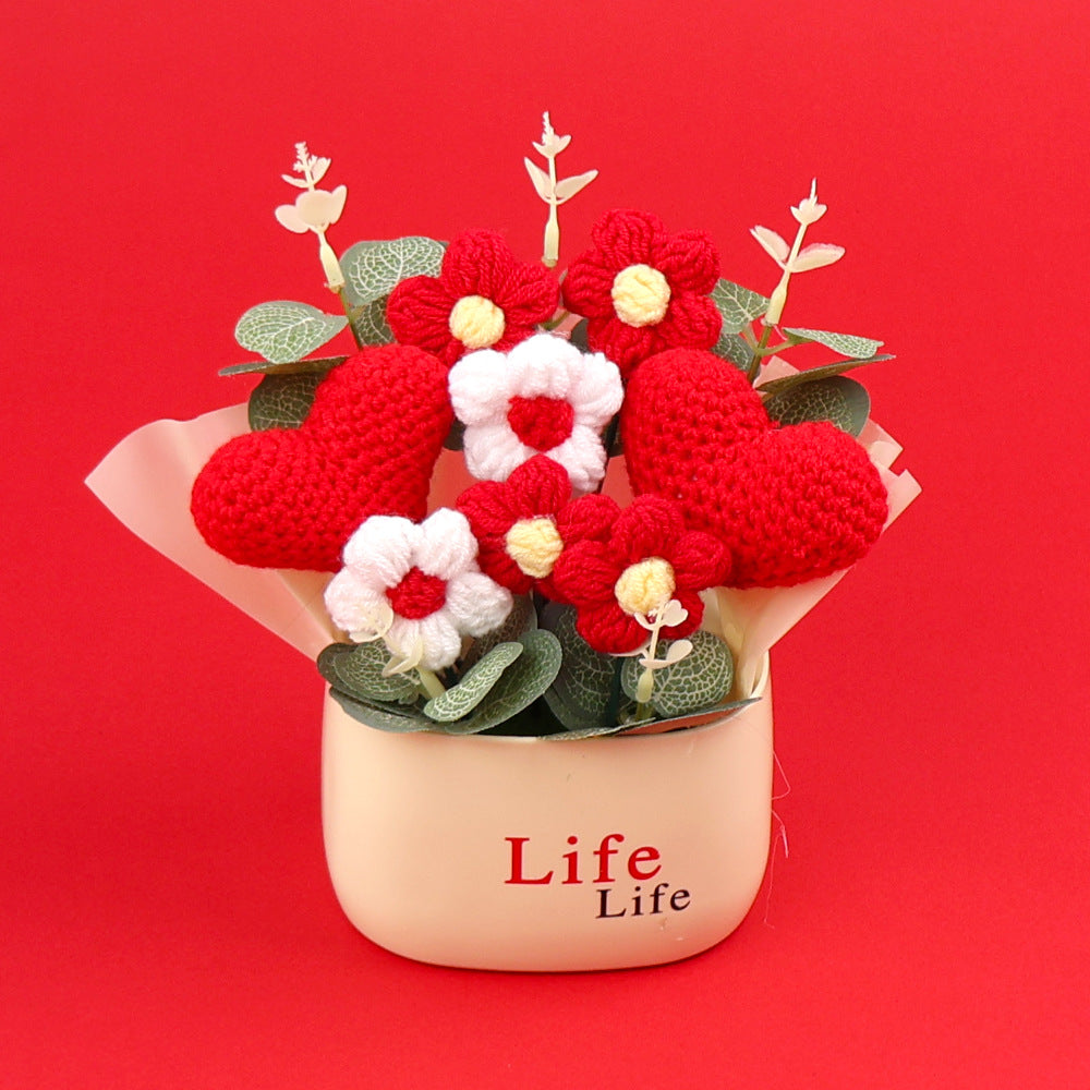 Yarn Sunflower Potted Decor – Simulated Flower Desk Ornament Gift