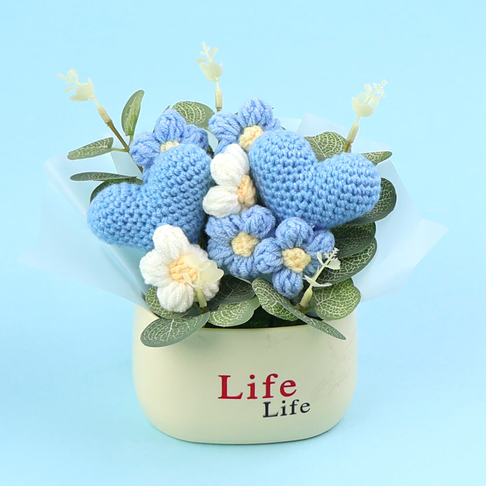 Yarn Sunflower Potted Decor – Simulated Flower Desk Ornament Gift
