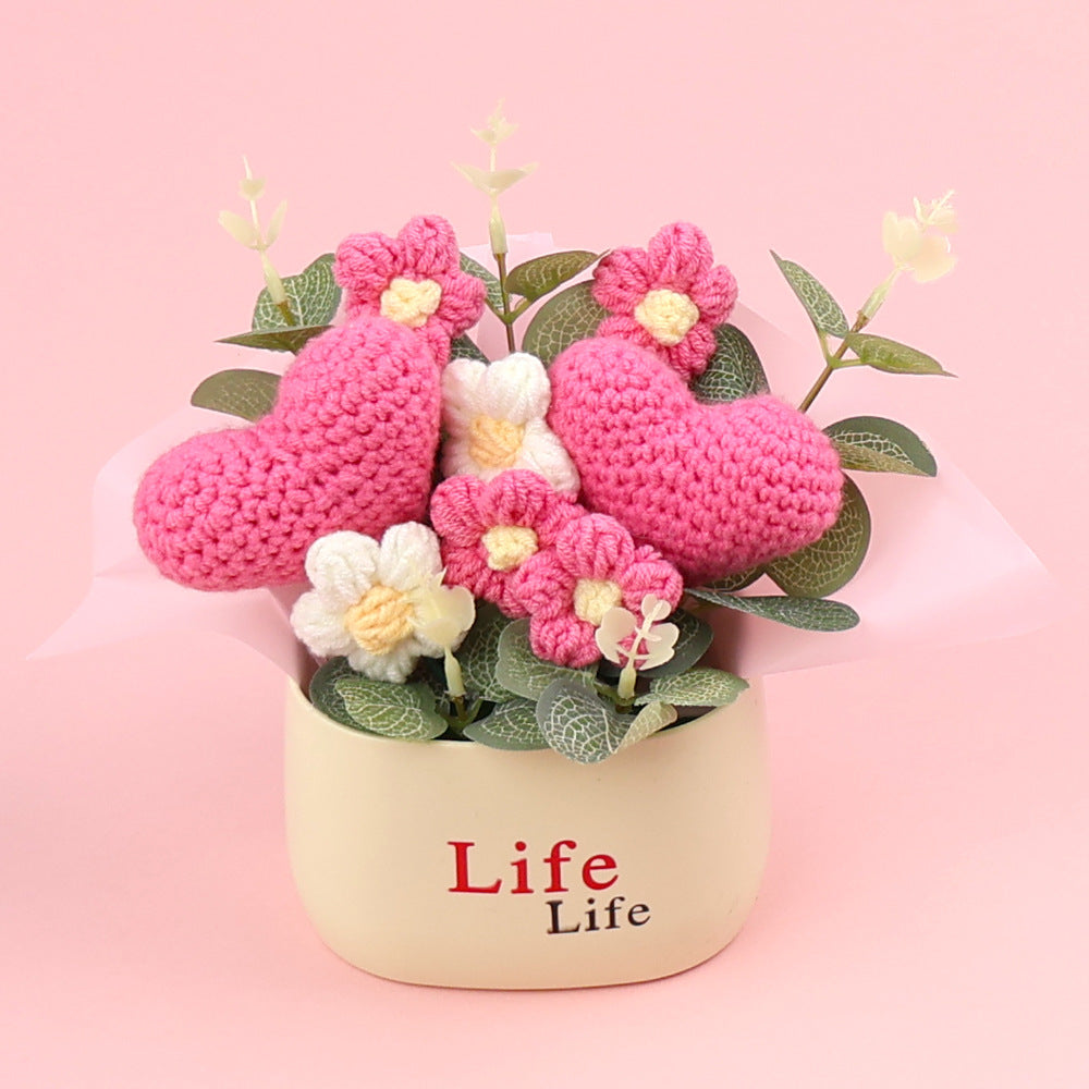 Yarn Sunflower Potted Decor – Simulated Flower Desk Ornament Gift