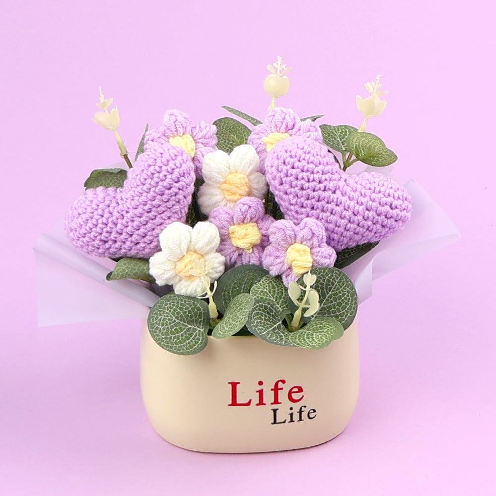 Yarn Sunflower Potted Decor – Simulated Flower Desk Ornament Gift