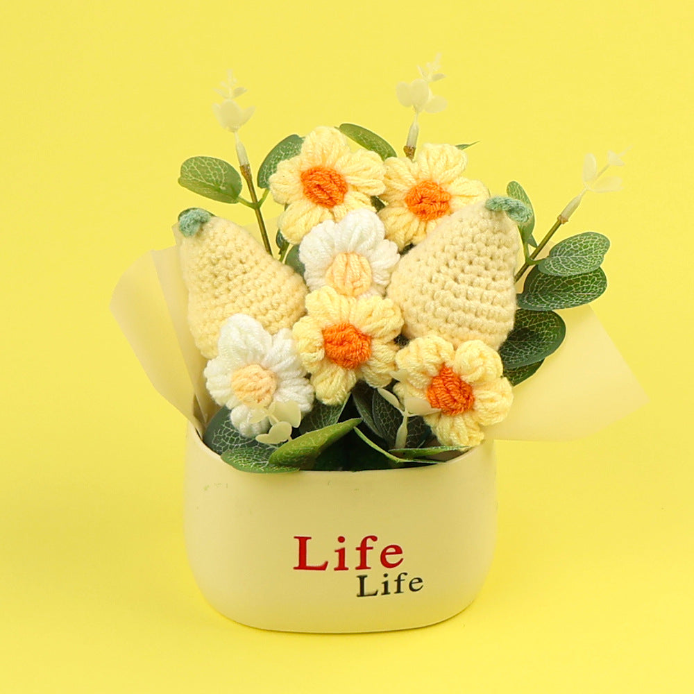 Yarn Sunflower Potted Decor – Simulated Flower Desk Ornament Gift