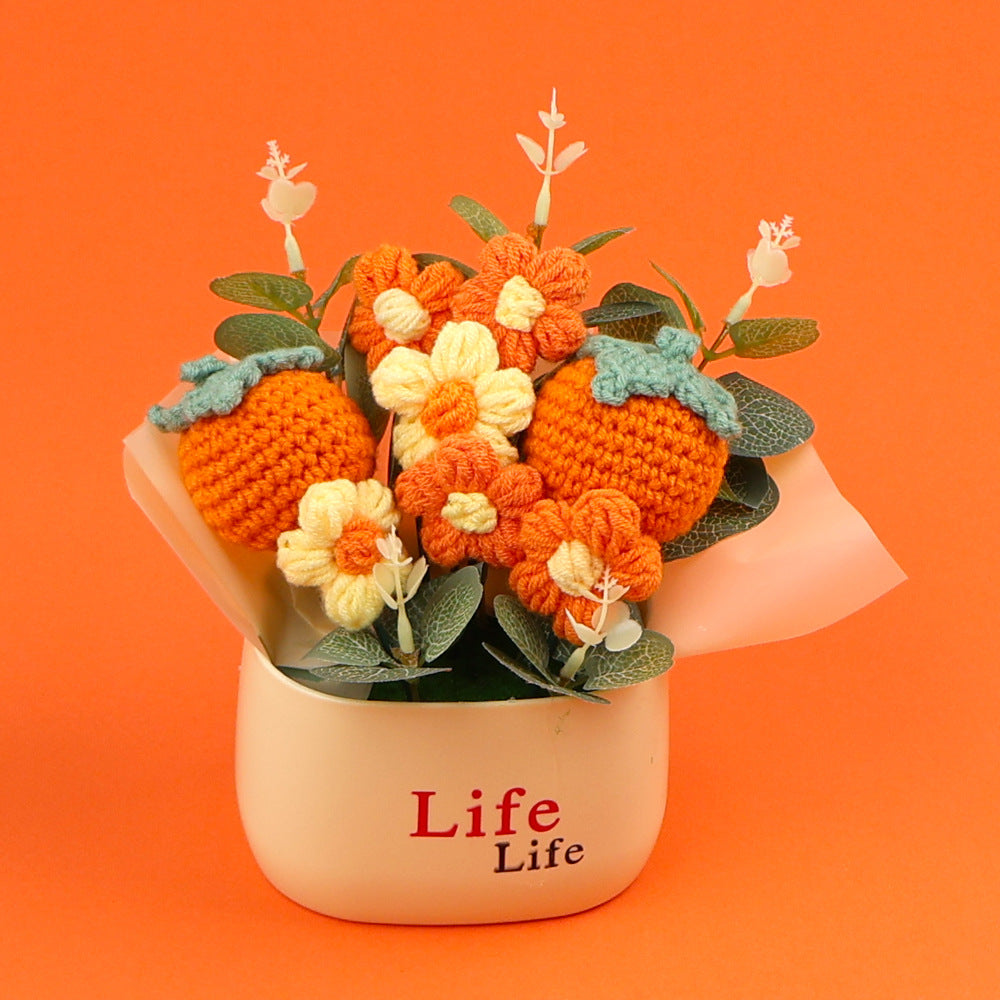 Yarn Sunflower Potted Decor – Simulated Flower Desk Ornament Gift