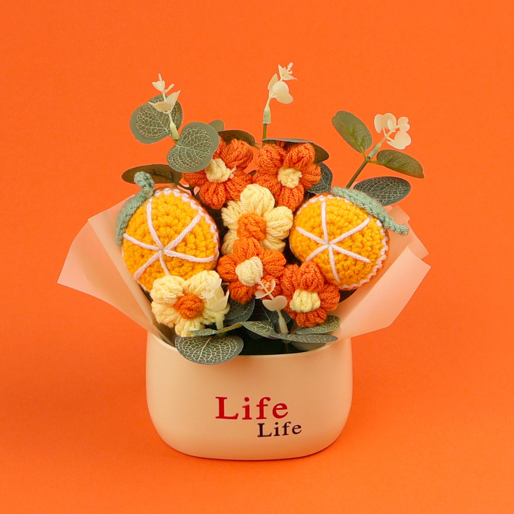 Yarn Sunflower Potted Decor – Simulated Flower Desk Ornament Gift
