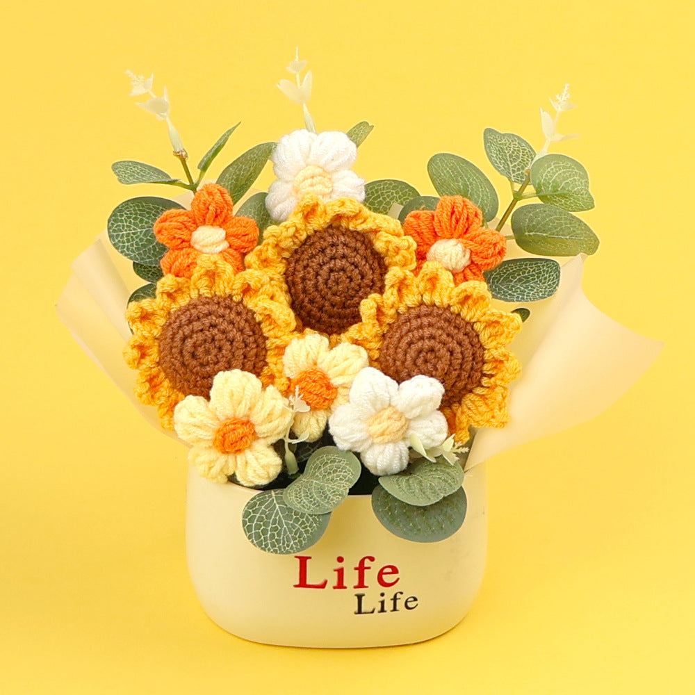 Yarn Sunflower Potted Decor – Simulated Flower Desk Ornament Gift