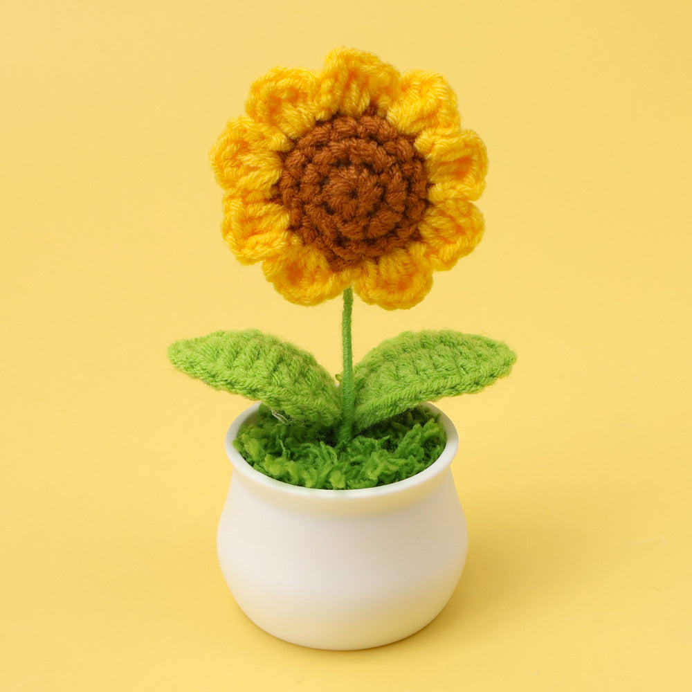 Yarn Sunflower Potted Decor – Simulated Flower Desk Ornament Gift