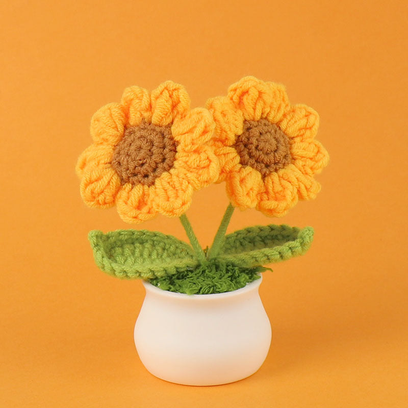 Yarn Sunflower Potted Decor – Simulated Flower Desk Ornament Gift