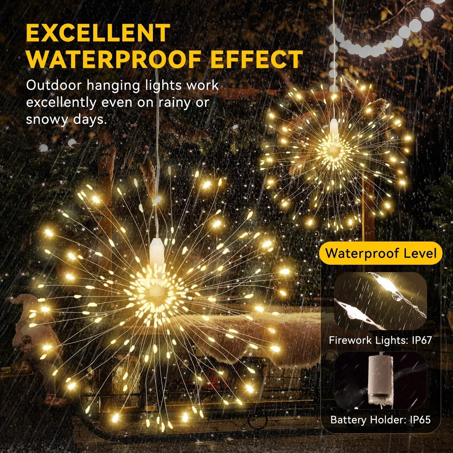 Suspended fireworks-style light decoration, smart LED copper wire string lights, 8 adjustable flashing modes, outdoor garden decoration, outdoor courtyard lighting