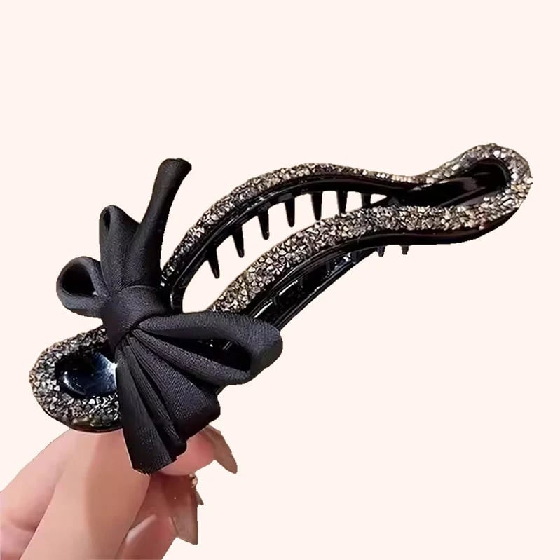 Sparkling elegant black bow hair clips