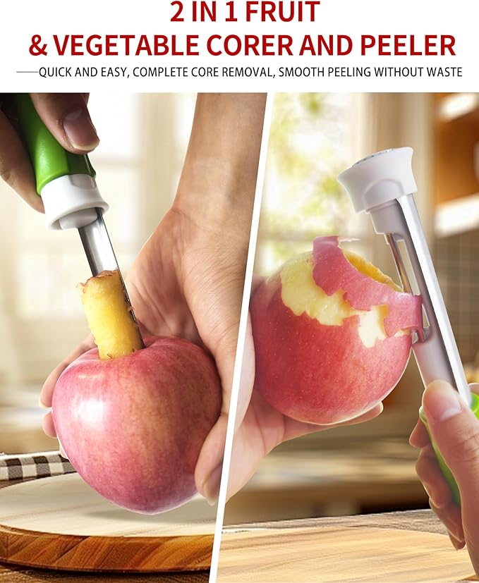 🍎 2-in-1 Stainless Steel Apple Corer Tool: 1-Motion Fruit Core Remover! ✨