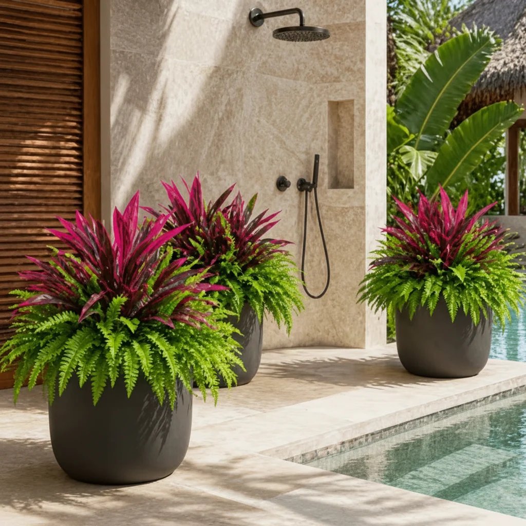 🌿 Lifelike Artificial Fern & Red Dracaena: UV-Resistant Outdoor Plant! ✨