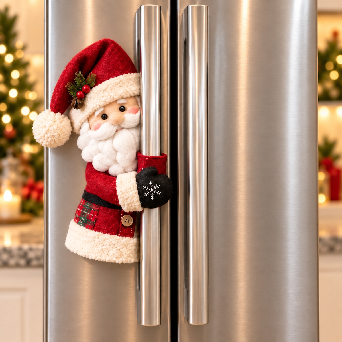 Father Christmas & Snowman Fridge Handle Huggers | Christmas Kitchen Decor