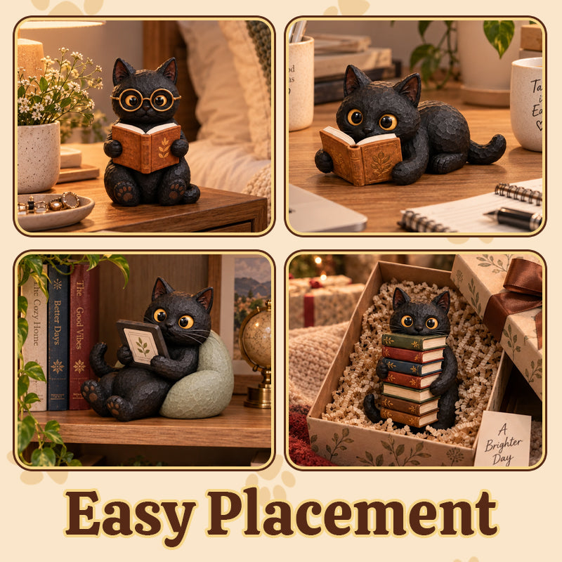 Reading Cat Figurine