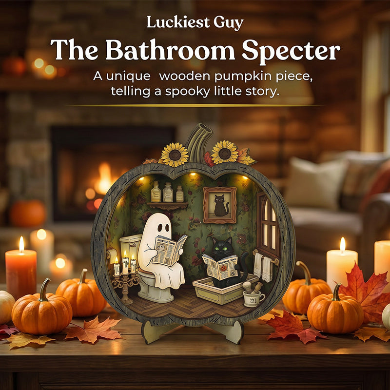 👻 Enchanting Halloween Ghost Pumpkin Decor | Cozy Wooden Tabletop Ornament with Charming Scenes