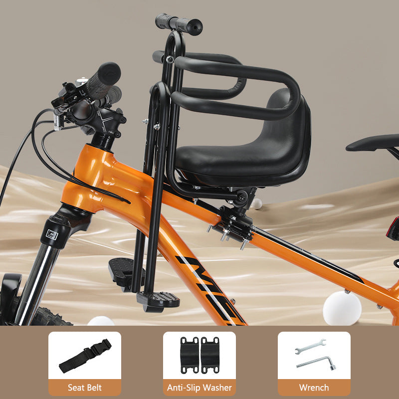 🚲Front Mounted Kids Bike Seat – Adjustable, Foldable, High-Carbon Steel Frame ✨