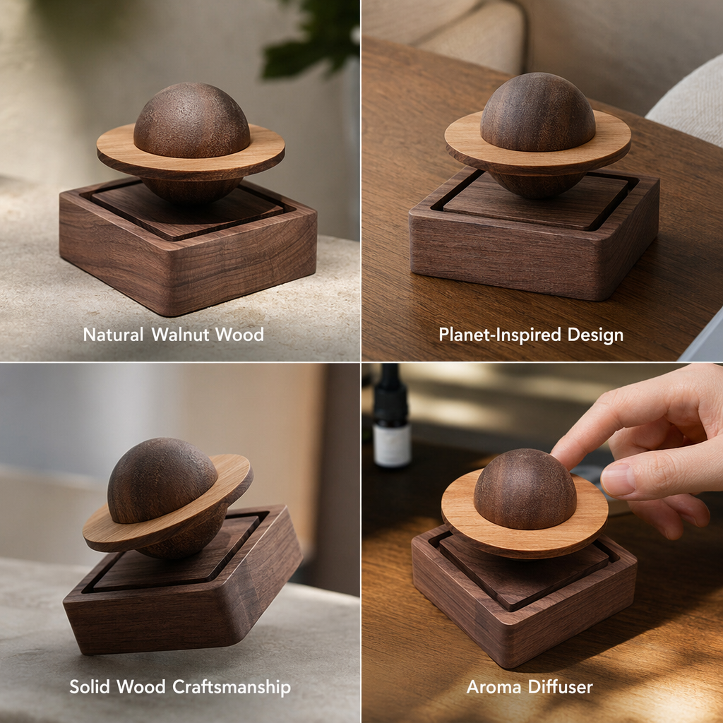 Handcrafted Wooden Planet Aroma Diffuser - Black Walnut & Sapele Essential Oil Diffuser for Home & Car