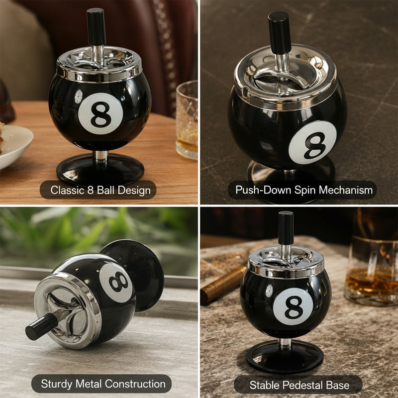 Creative Billiard Ball Metal Ashtray with Lid - Anti-Fly Ash Office Desk Decor
