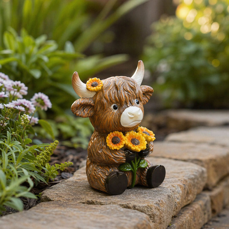 Cute Highland Cow Garden Statue - Outdoor Animal Figurine for Home & Holiday Decor | Unique Gift