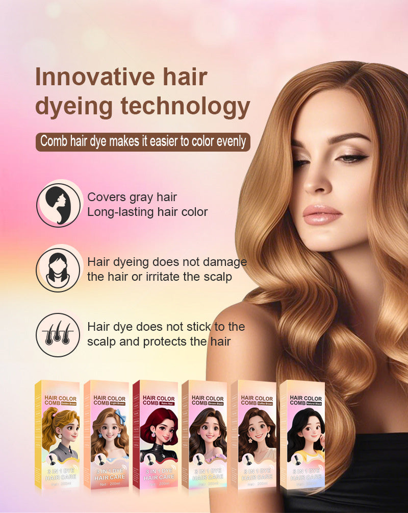🧴3-in-1 hair dye comb | Easy at-home hair coloring with a built-in brush