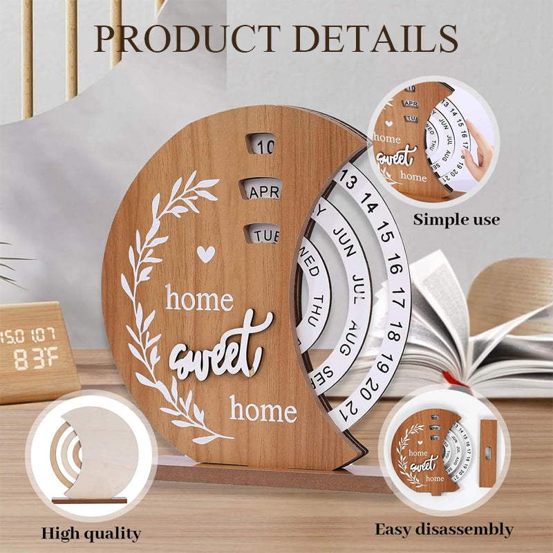 Chic Wooden Perpetual Desk Calendar - Manual Rotating Home & Office Decor
