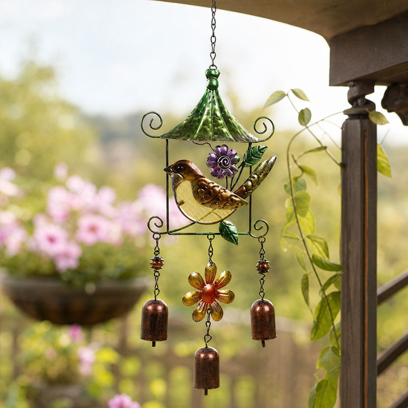 Enchanting Metal Bird & Butterfly Wind Chimes - Hand-Painted Garden & Patio Hanging Decor | Outdoor Art