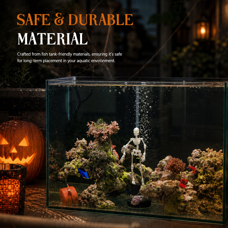 💀 Halloween Dynamic Skeleton Fish Tank Ornament: Air-Driven Aquarium Decor!🐠
