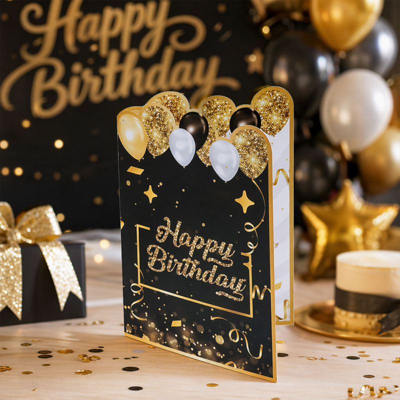 Happy Birthday Black Gold Giant Signature Guest Book & Message Card