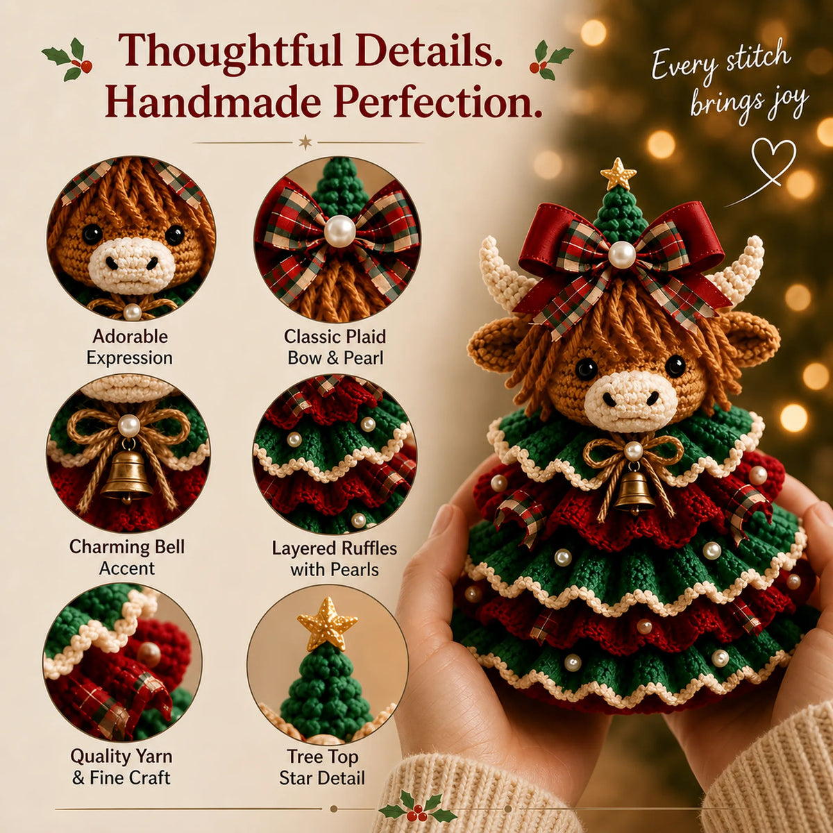 🔥🎄Crochet Animal Christmas Tree DIY Kit – Stitch a Little Christmas Magic(Material kit (not finished product)