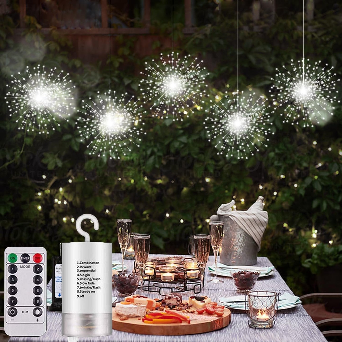 Suspended fireworks-style light decoration, smart LED copper wire string lights, 8 adjustable flashing modes, outdoor garden decoration, outdoor courtyard lighting