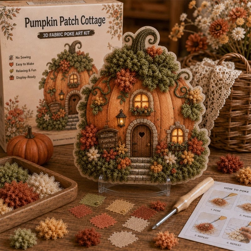 🔥 Ultimo giorno: sconto del 50% – ✨ Kit “Whimsical Village” per arte 3D con tessuto (tecnica Poke Art)