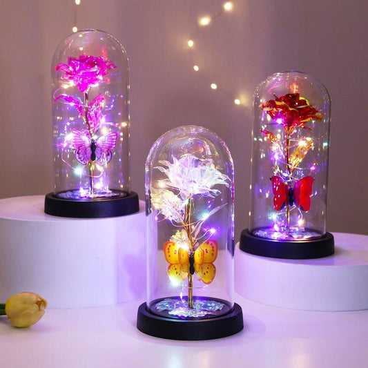 🔥Last day 49% discount – 🌹Eternal butterfly rose in glass dome with LED lighting✨