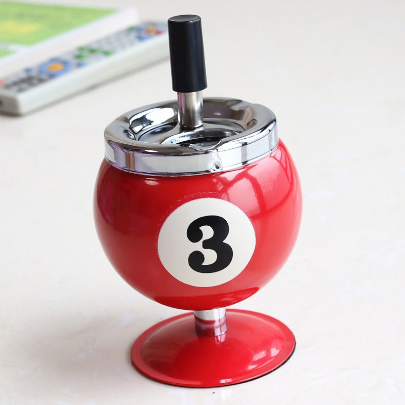 Creative Billiard Ball Metal Ashtray with Lid - Anti-Fly Ash Office Desk Decor