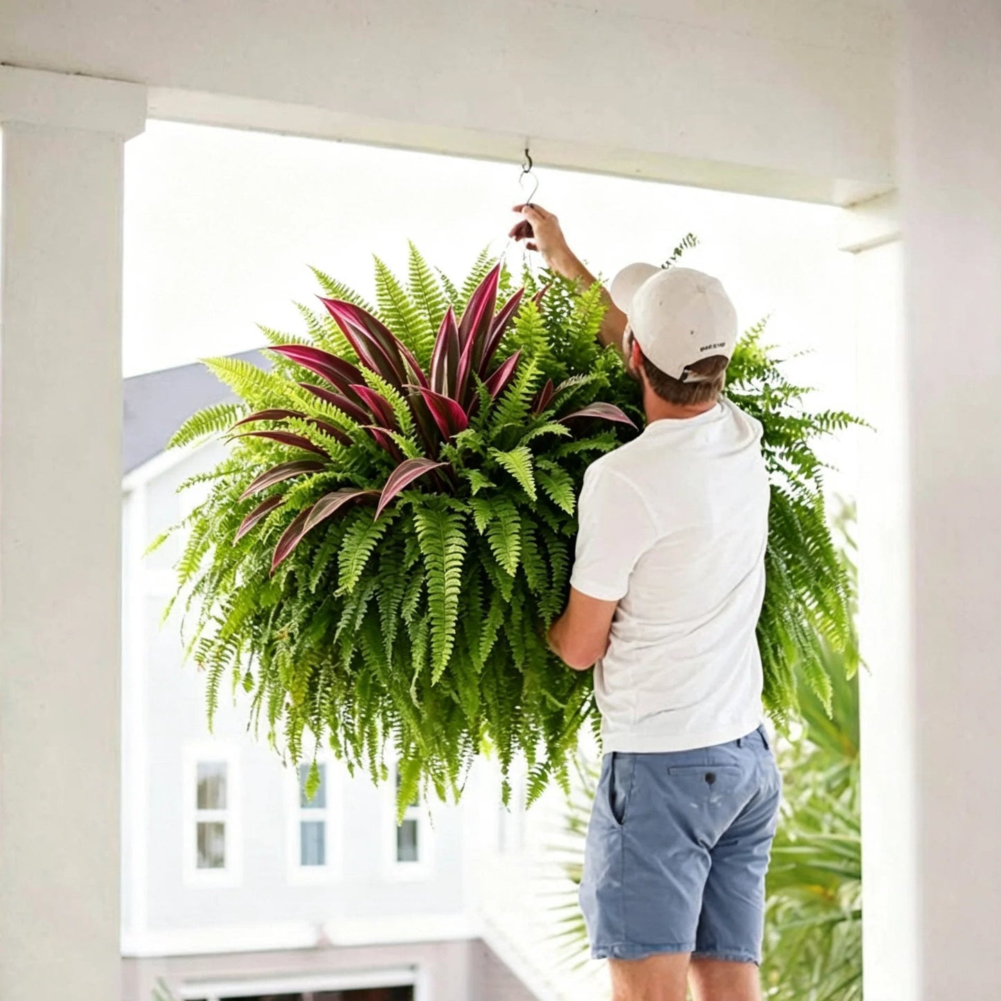🌿 Lifelike Artificial Fern & Red Dracaena: UV-Resistant Outdoor Plant! ✨