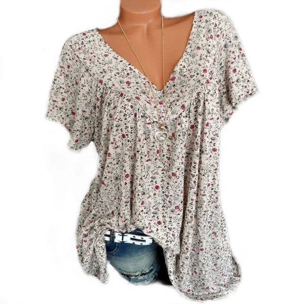 🍃 Spring Fashion: V-Neck Printed Short-Sleeve Top