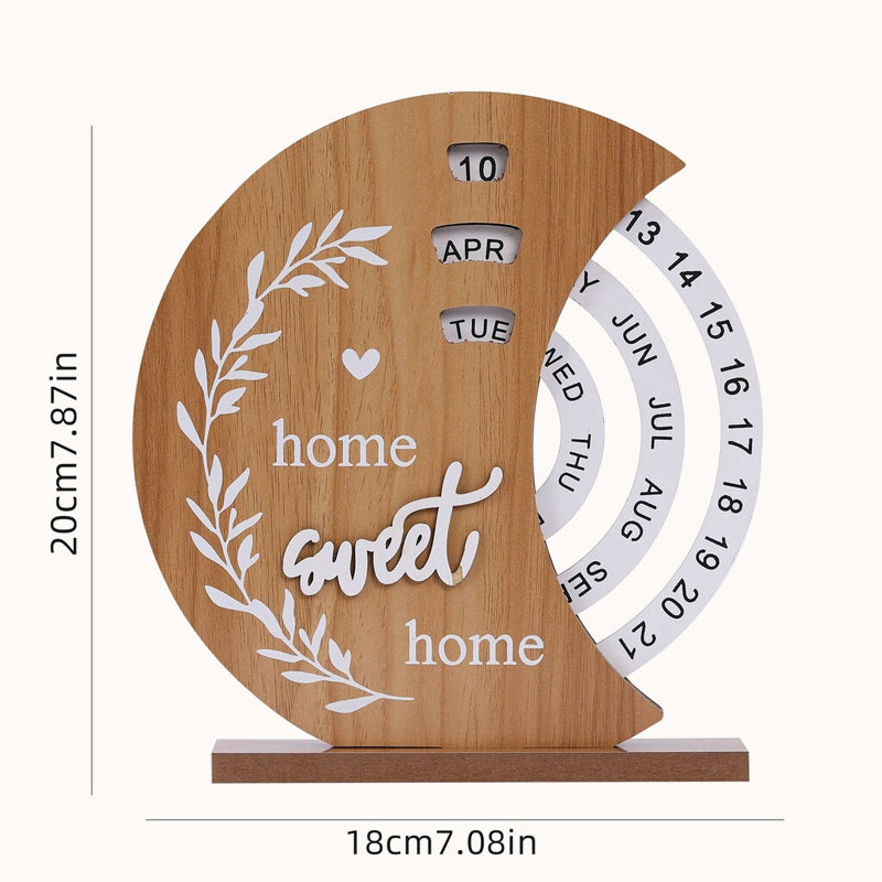Chic Wooden Perpetual Desk Calendar - Manual Rotating Home & Office Decor