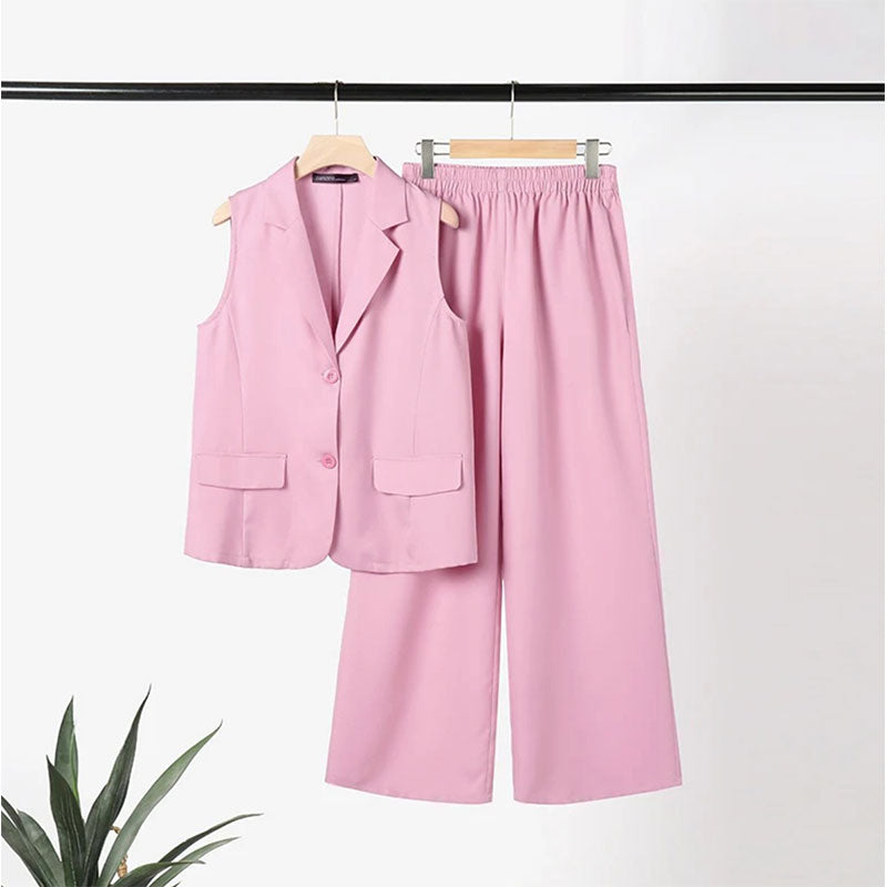 💖Stylish Sleeveless Blazer And High-Waisted Trousers Set For Women