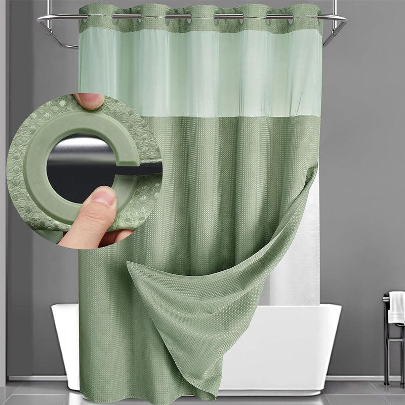 🚿 LIMITED-TIME 50% OFF! ✨ Waffle Pattern Shower Curtain – Double Waterproof, Snap Buttons, Clear Top Window 🛁