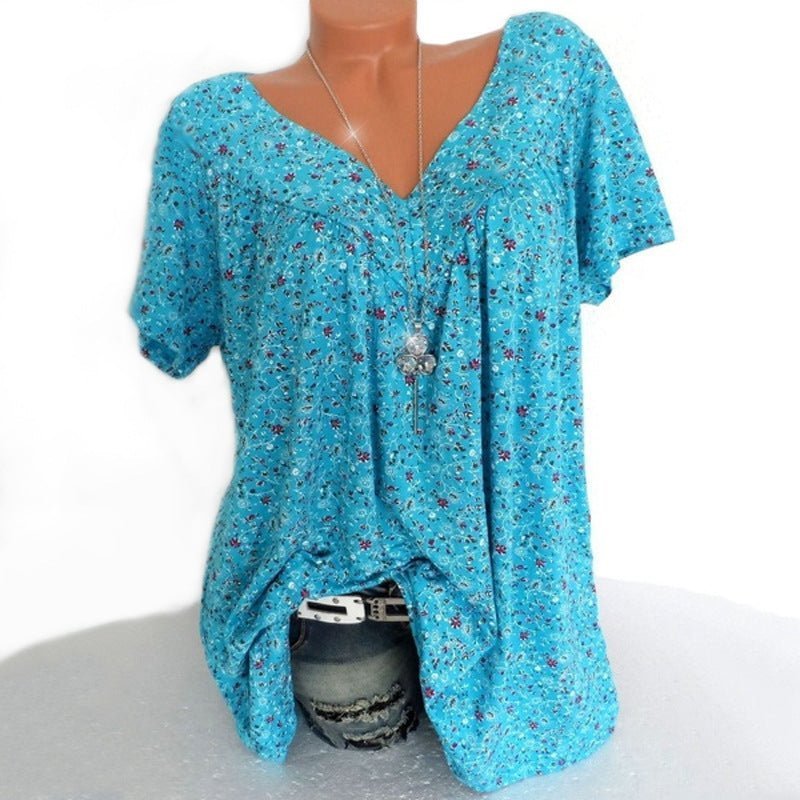 🍃 Spring Fashion: V-Neck Printed Short-Sleeve Top