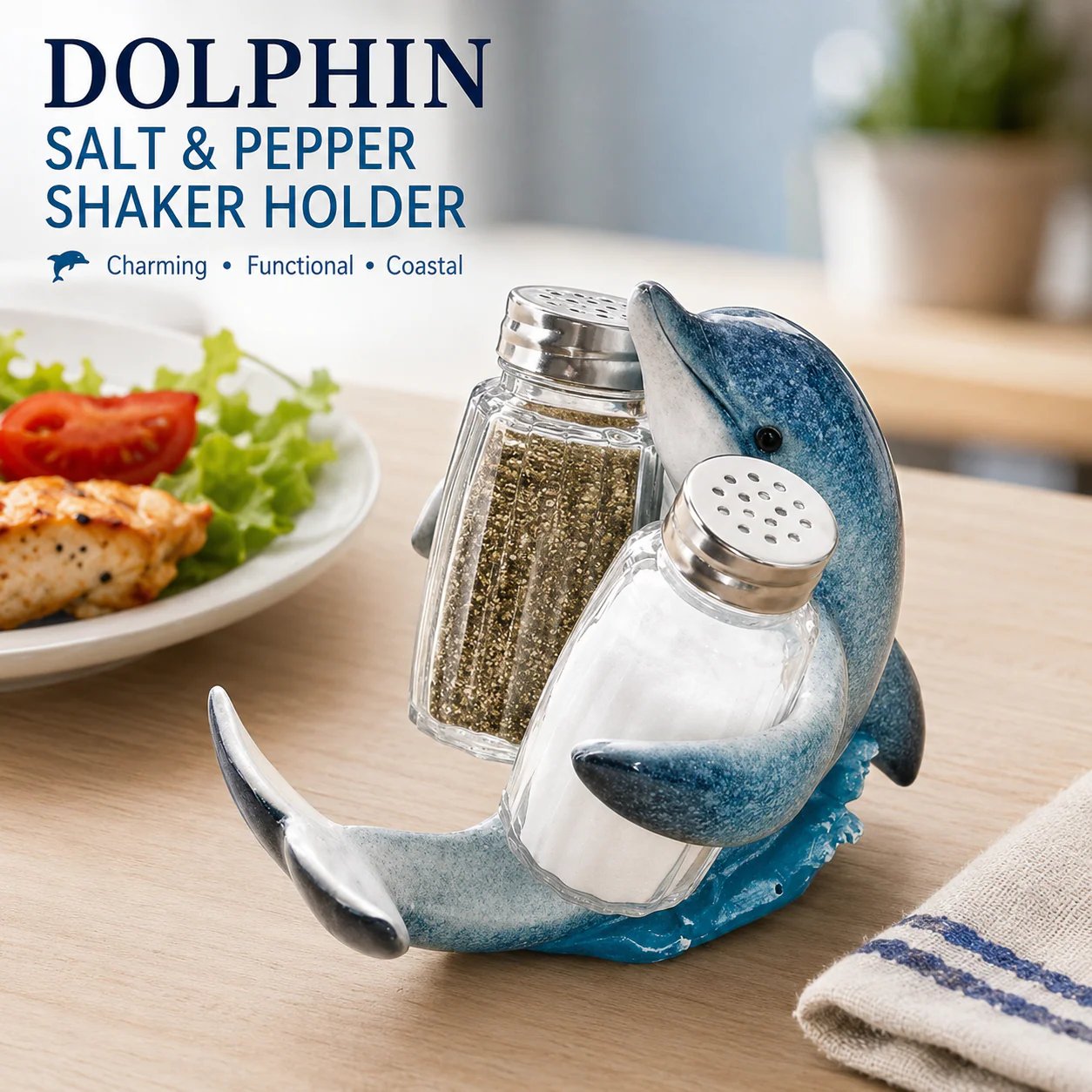 🐬Coastal Animal Salt & Pepper Shaker Holder Set