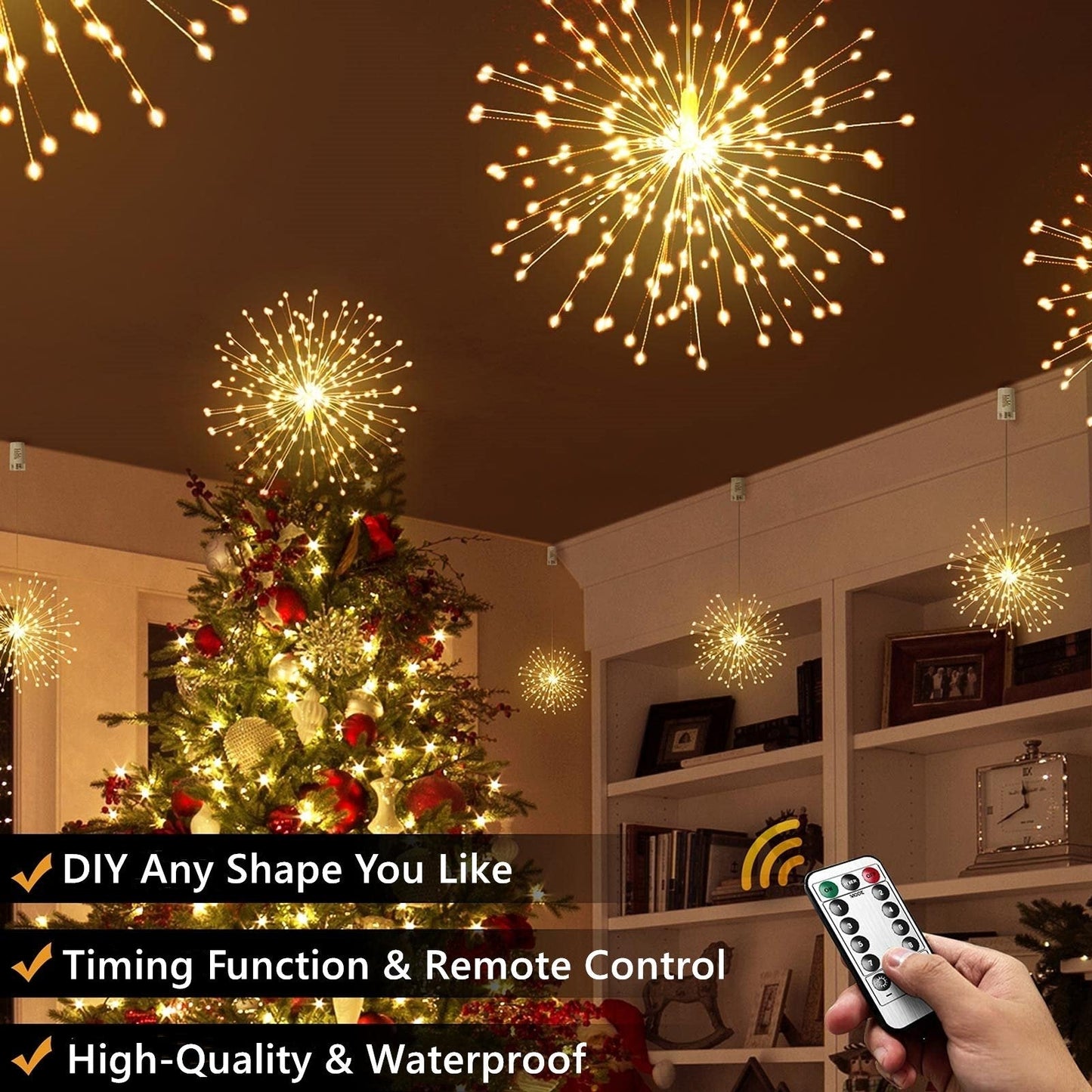 Suspended fireworks-style light decoration, smart LED copper wire string lights, 8 adjustable flashing modes, outdoor garden decoration, outdoor courtyard lighting