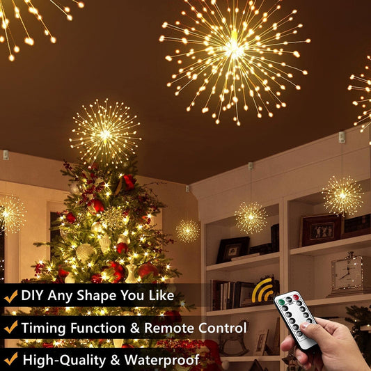 Suspended fireworks-style light decoration, smart LED copper wire string lights, 8 adjustable flashing modes, outdoor garden decoration, outdoor courtyard lighting