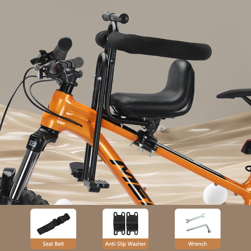 🚲Front Mounted Kids Bike Seat – Adjustable, Foldable, High-Carbon Steel Frame ✨