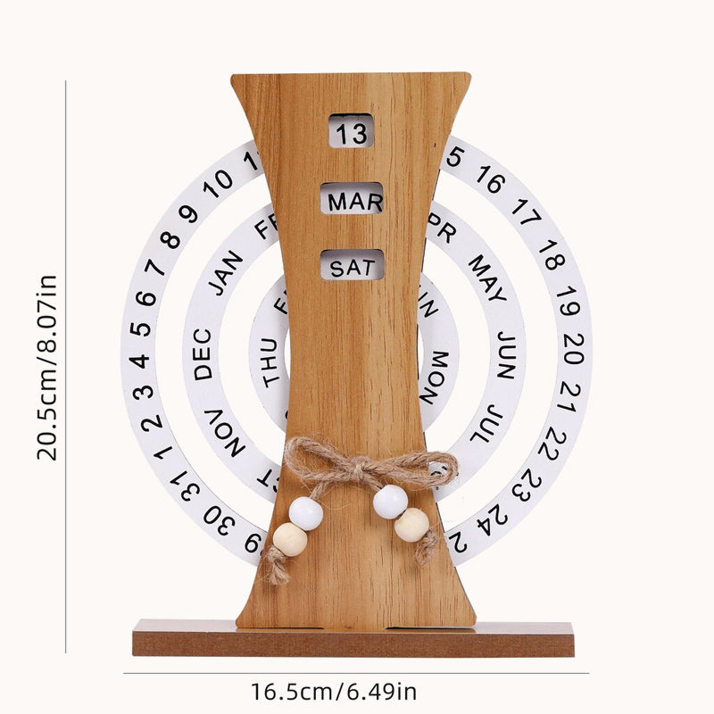 Chic Wooden Perpetual Desk Calendar - Manual Rotating Home & Office Decor