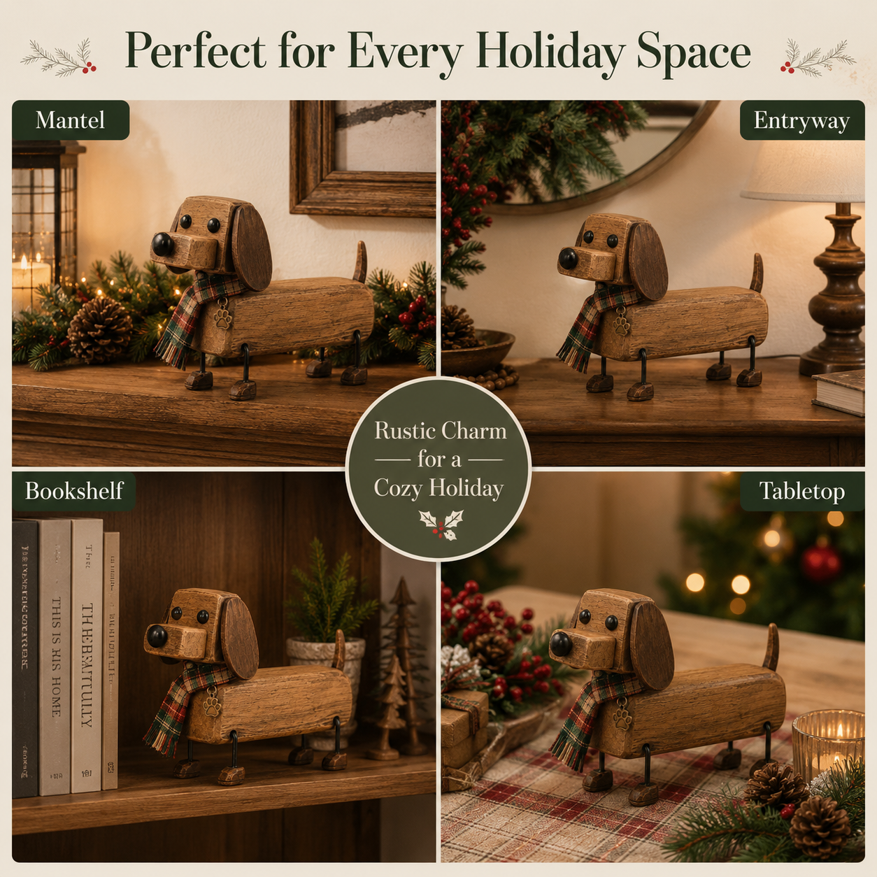 ✨Rustic Wooden Christmas Dachshund Figurine